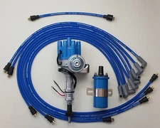 CHEVY 350 SMALL FEMALE CAP HEI DISTRIBUTOR + 8.5mm WIRES under exhaust+BLUE COIL