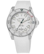Gucci Dive SWISS Quartz White Dial Rubber Strap Stainless Steel Watch YA136337
