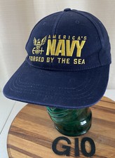 AMERICA'S NAVY "FORGED BY THE SEA" HAT DARK BLUE USA MADE ADJUSTABLE VGC G10