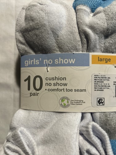 Wonder Nation Girls No Show Socks White, color Bright 10 Pack - Size L 4-10 -NWT - Picture 8 of 12