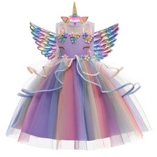 Girls Unicorn Dress Pastel Rainbow Princess Dress Unicorn Perform Costume