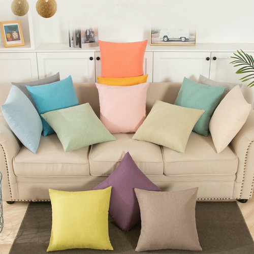 2pcs Throw Pillowcase Cotton Linen Cushion Cover Solid Home Office Decor 18x18" - Picture 3 of 18