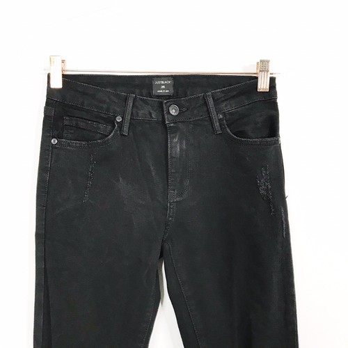Just Black Womens Size 26 Black Lace Bottom Ripped Skinny Jeans Cotton Stretch - Picture 3 of 11