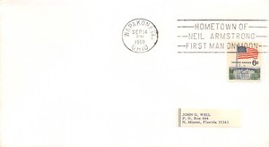 APOLLO 12 9/14/69 LAUNCH DAY, NOCACHET- WAPAKONETA CANCEL  6c WH FLAG SC#1338