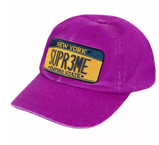 Casquette chapeau 6 panneaux Supreme plaque d'immatriculation lavande neuve SS25 en main envoi rapide