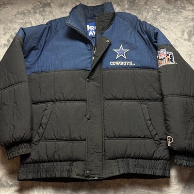 Vintage Dallas Cowboys Puffer Jacket Mens Medium Black Blue Pro Player Football