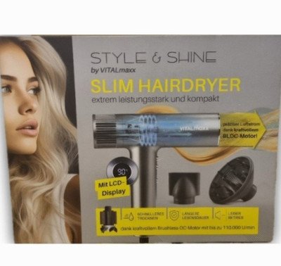 STYLE & SHINE by VITALmaxx Slim Hairdryer mit 2 Ausätze und  BLDC-Motor Neu