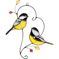 Gift Birds Handmade Chickadee Stained Glass Suncatchers Genuine Stained Glass...