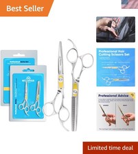 Ergonomic Silver Hair Cutting Scissors Set - Razor Sharp  Adjustable Tension