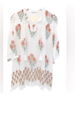 Roller Rabbit Borem Serafina White Sz S Tunic Blouse Tassels Boho Cover-up