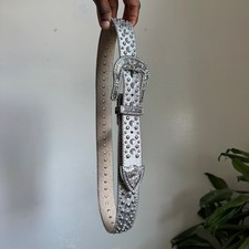 Y2K Silver Rhinestone Studded Cowgirl Bling Western Belt Size M fits M-L