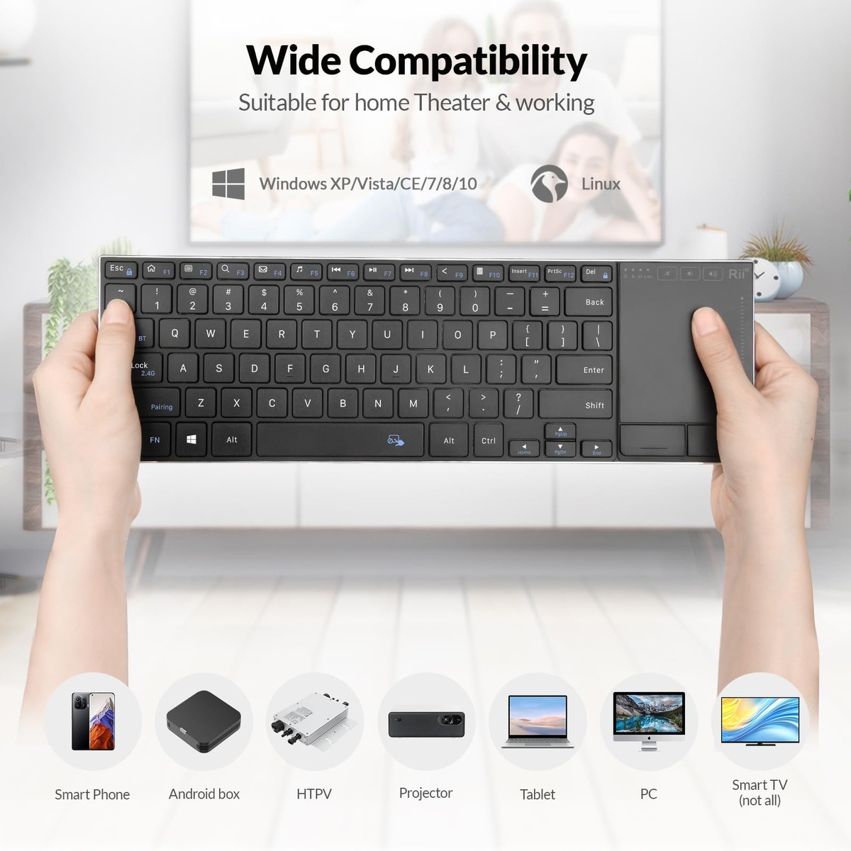 Rii 2.4G Wireless Keyboard,Bluetooth Keyboard(BT 5.1+2.4G