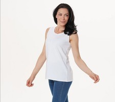 Denim  Co. Beach Printed Jersey Scoop Neck Tank Top-White-Medium-A397068-NEW