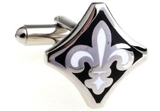 Fleur De Lis Black White Pair Cufflinks Presentation Gift Box Polishing