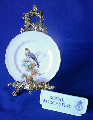 Antiker Royal Worcester Porzellan handbemalter Merlin Vogel Teller von William Powell #