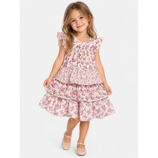 American Girl x LoveShackFancy Girls Pink Floral Tiered Cotton Dress Size 4
