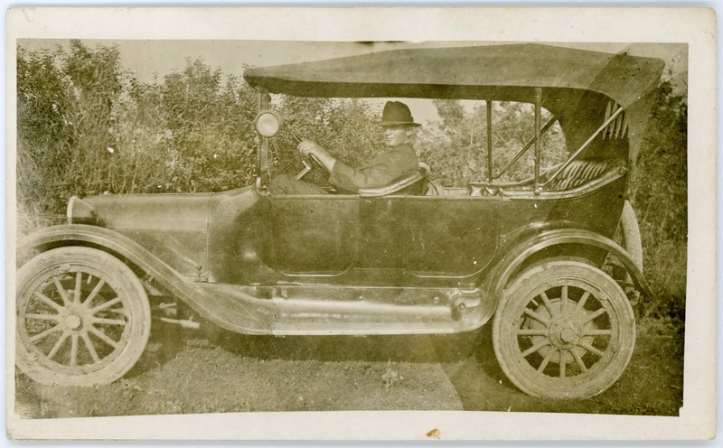 Antique RPPC Man Wearing Fedora Seated in 1913-1919 Dodge Model 30? Touring Car