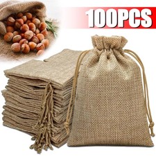 100pcs Burlap Drawstring Gift Bags Jute Wedding Favor Candy Jewelry Packaging