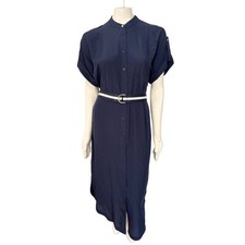 NWT RALPH LAUREN Belted Crepe Shirtdress in Navy Blue WOMEN'S 14