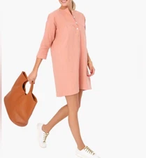 Pomander Place Tuckernuck Fallon Linen cotton Dress Pink Small