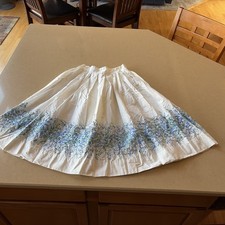 Vintage Hand Made Cotton Embroidered Skirt. White W/Blue Green Flowers 1950 s