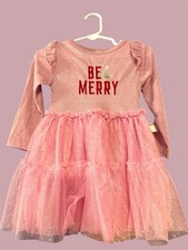 Pink Christmas Dress 2T Silver Pink Thread Embroidered Glitter BE MERRY