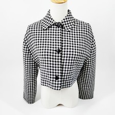 VALENTINO Ladies Wool Angora Gingham Cropped Jacket Black White Size 38 2660787