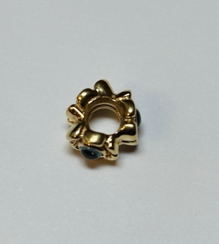 Pandora 14k Yellow Gold Flower with Blue Stone Bead 750343 - Image 3 of 4