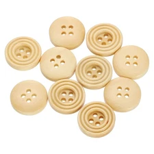 10pcs 24L DIY Sewing Buttons 5/8" Wooden Round 4-Hole Craft Buttons, Beige