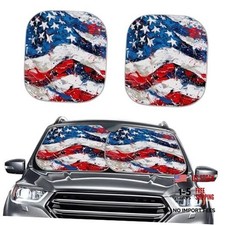 American Flag Sun Shade for Car Windshield 2-Piece Foldable Car American Flags