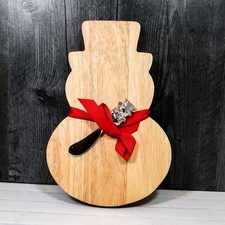 Christmas Snowman Wood Cheese Board/Serving Tray with Silver Cheese Knife