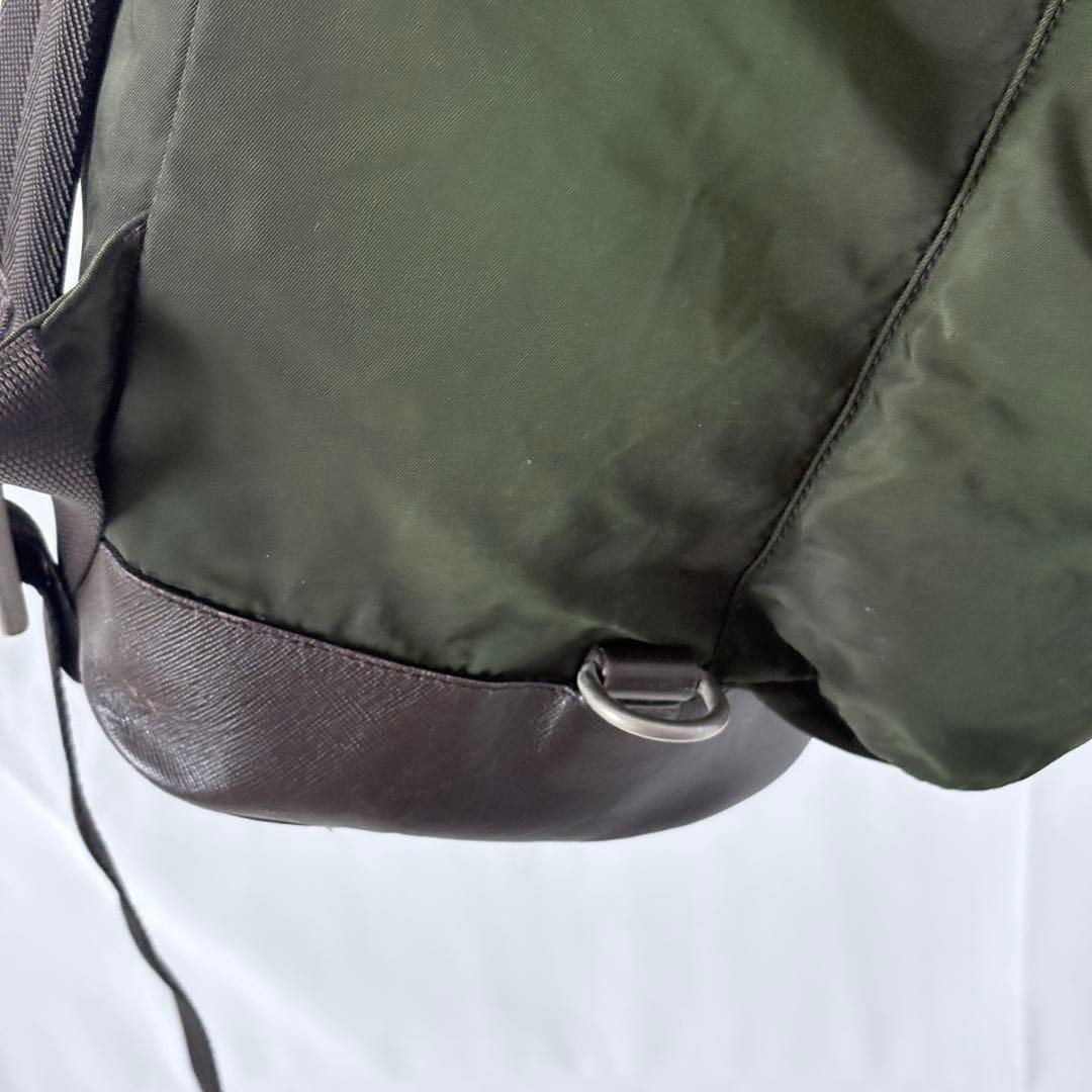 PRADA Nylon Backpack Khaki Green Vintage Authentic Logo Leather Piping thumbnail 16