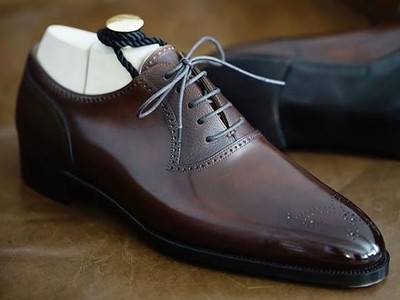 New Bespoke Handmade Shoes Brogue Shoes Dark Brown Leather Wedding  Mens Shoes