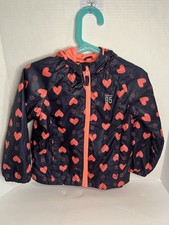 Oshkosh B  gosh Full Zip Navy Blue Hooded Jacket with Heart Pattern Size 3T
