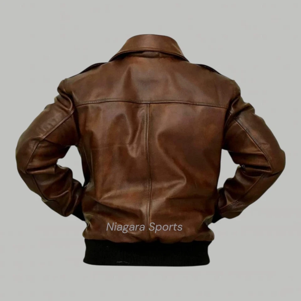 Nueva chaqueta de cuero genuino marrón envejecido chocolate bombardero de vuelo para hombre Foto 2 de 4