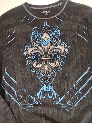 Y2K No Boundaries Shirt Mens M Cross Thermal Waffle Double Sided
