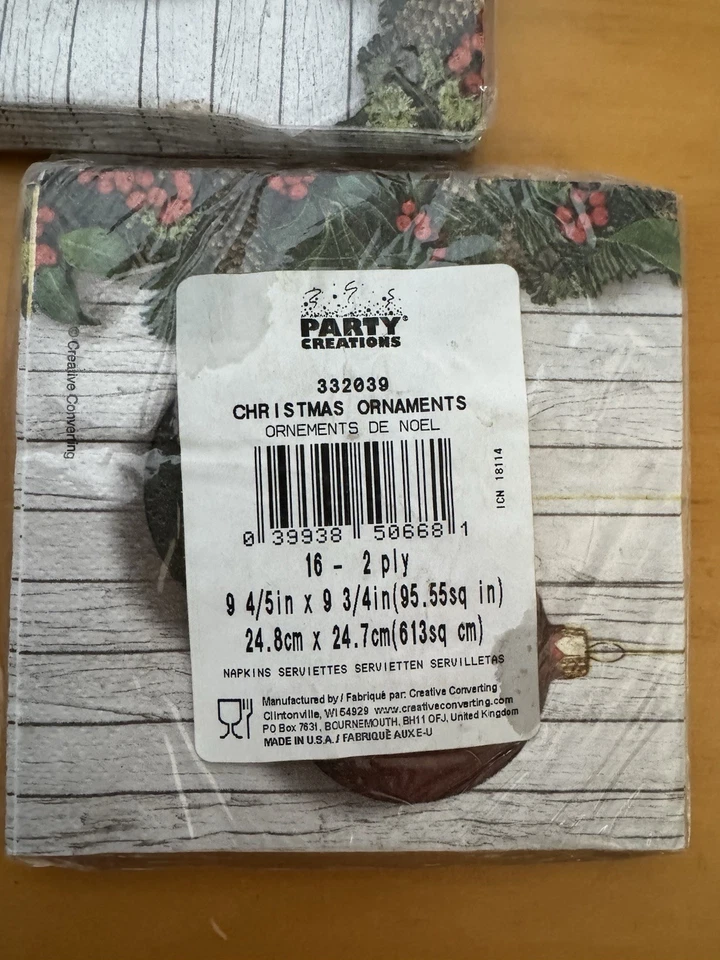 Christmas Ornaments Beverage Napkins 2x 16 Pack Party Decoration - Image 2 of 2