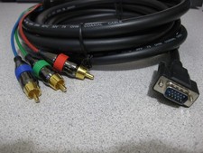 12' Black VGA to Component Video Adapter Cable HD15 Male to 3x RCA Male RGB