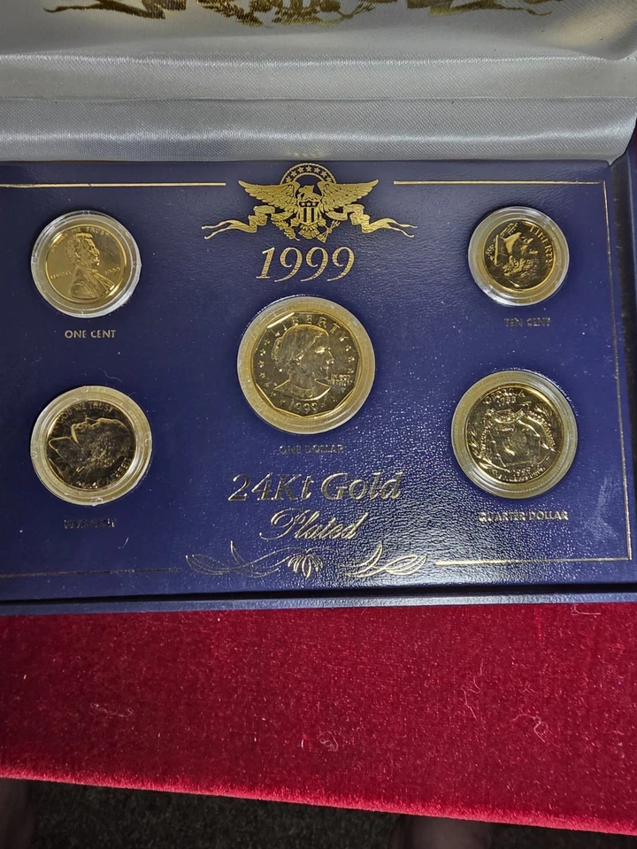 Vintage 1999 U.S. Commemorative Gallery 5 Pc 24k Gold Plated Coin Set W/ Box New - Image 2 of 4