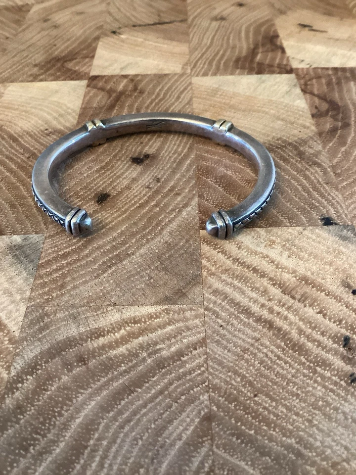 Scott Kay Vintage 925 Sterling  & 18K Gold Basket Weave  Statement Cuff Bracelet - Image 3 of 4