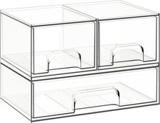 Stackable Storage Drawers, 3 Pack Clear Acrylic Makeup Bathroom Organizer, Ver