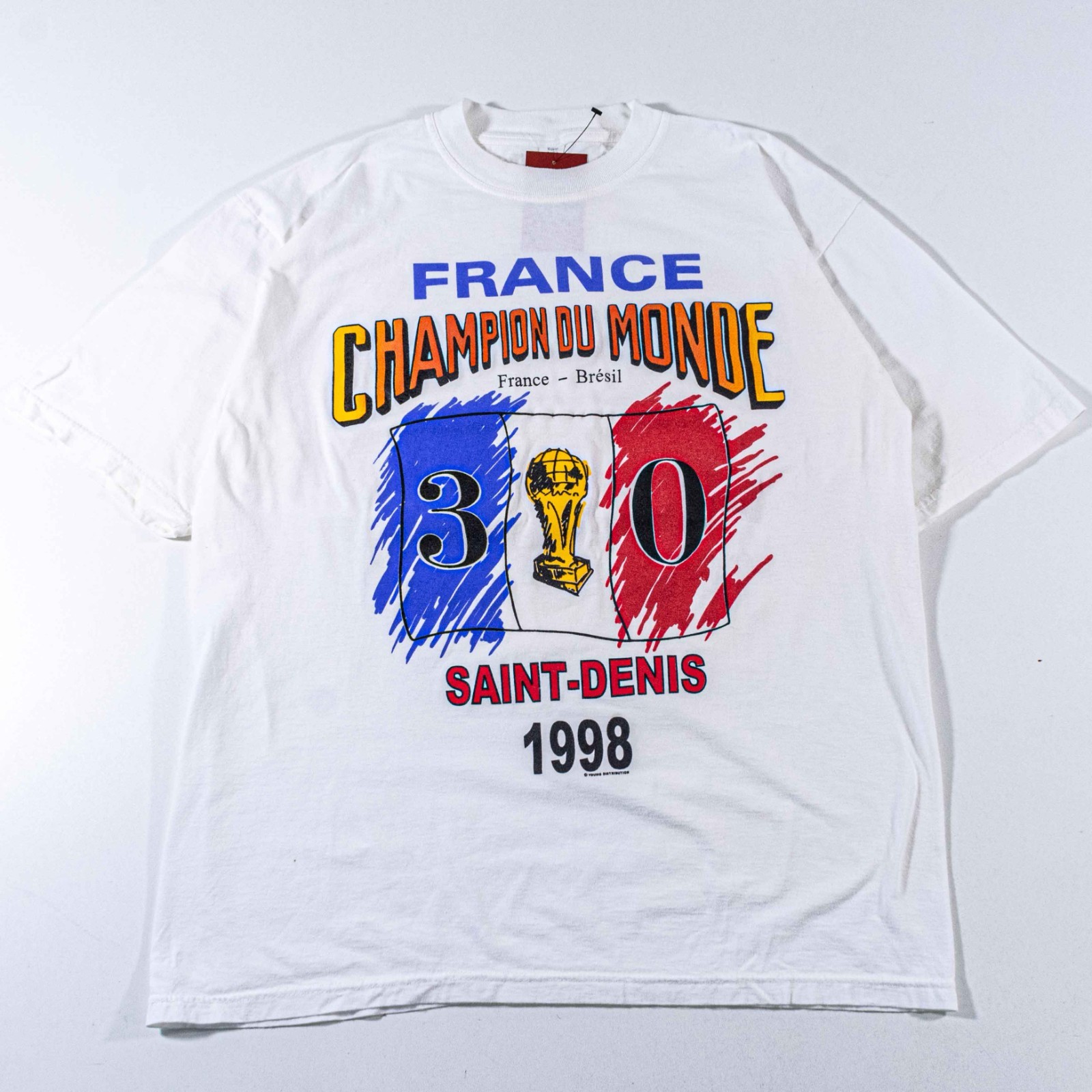 Vintage 1998 World Cup Final Score Shirt Large France vs Brazil 3-0 Soccer Tee