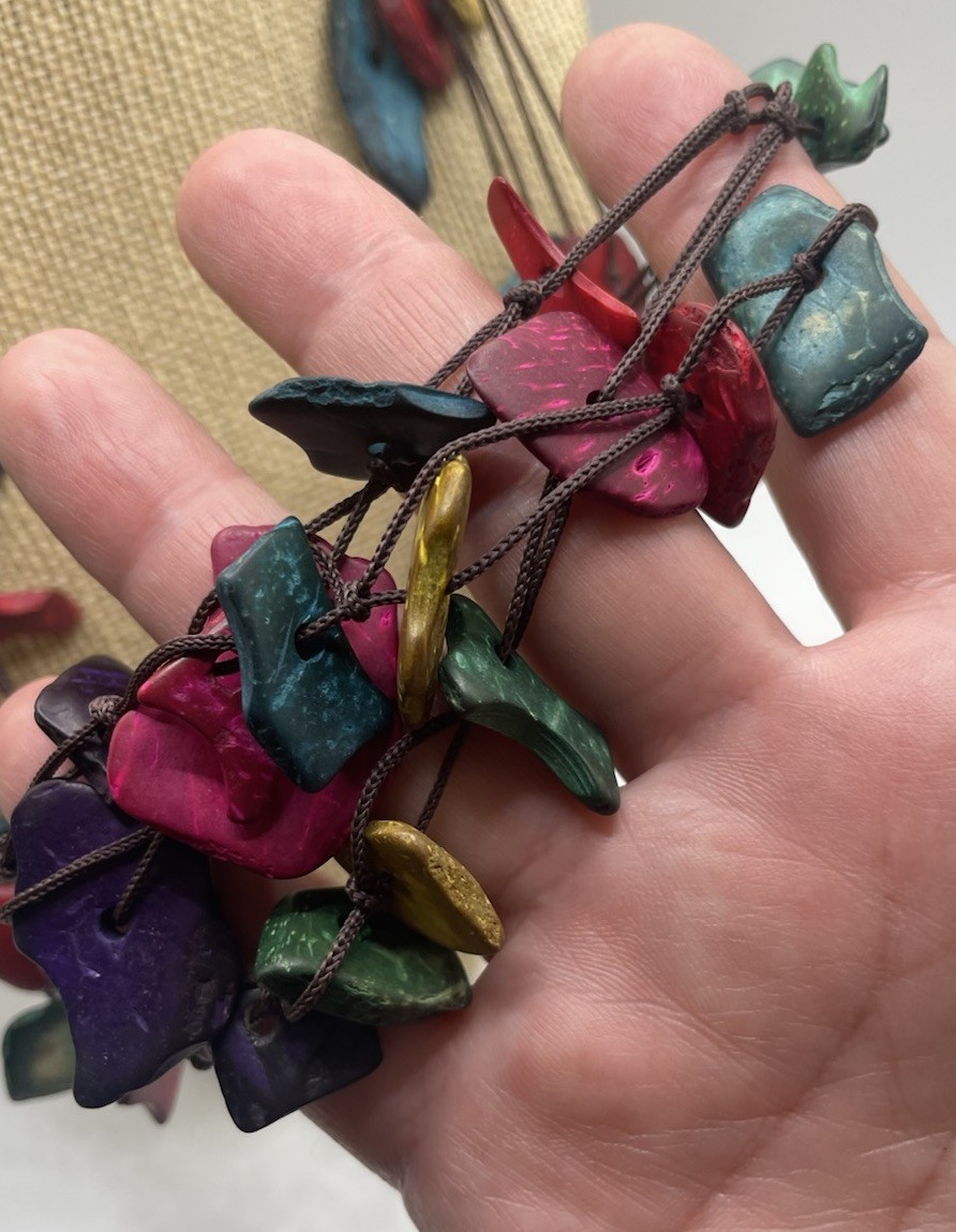 Statement Necklace Multicolor Coconut Shell Beads… - image 7