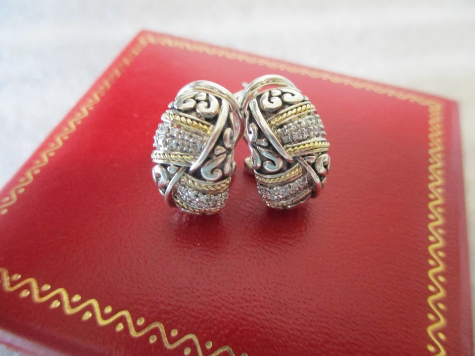 EFFY BALISSIMA DIAMOND EARRINGS ~0.40tcw 18K YELLOW GOLD 925 SILVER OMEGA -7.22g - Image 4 of 4
