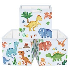 HUUMONSS 11.8" Dinosaur Storage Cube Organizer Set 3Pcs Clothes Volcanoes