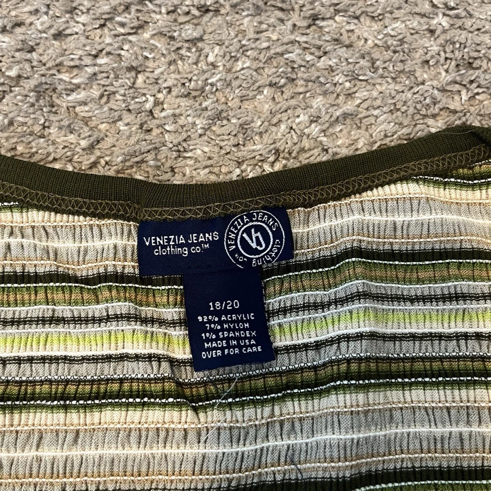 Blusa sin mangas vintage Y2k años 90 Venezia mujer 18/20 rayas verdes boho playa EE. UU. Foto 4 de 4
