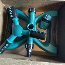 Heavy Duty Sprinklers for Yard 3-Arm Lawn Sprinkler, Rotating 360 1 Pack Green