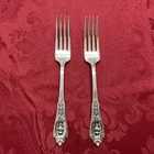 2 Rose Point by Wallace Sterling Silver Dinner Forks - Place size Flatware