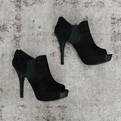 *Fergalicious by Fergie Black Suede Peep Toe Ankle High Heel Size 7