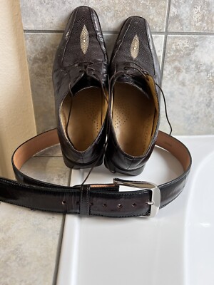 Belvedere Forma Eel & Stingray Shoes Brown W/matching Eel Skin Belt Size 38